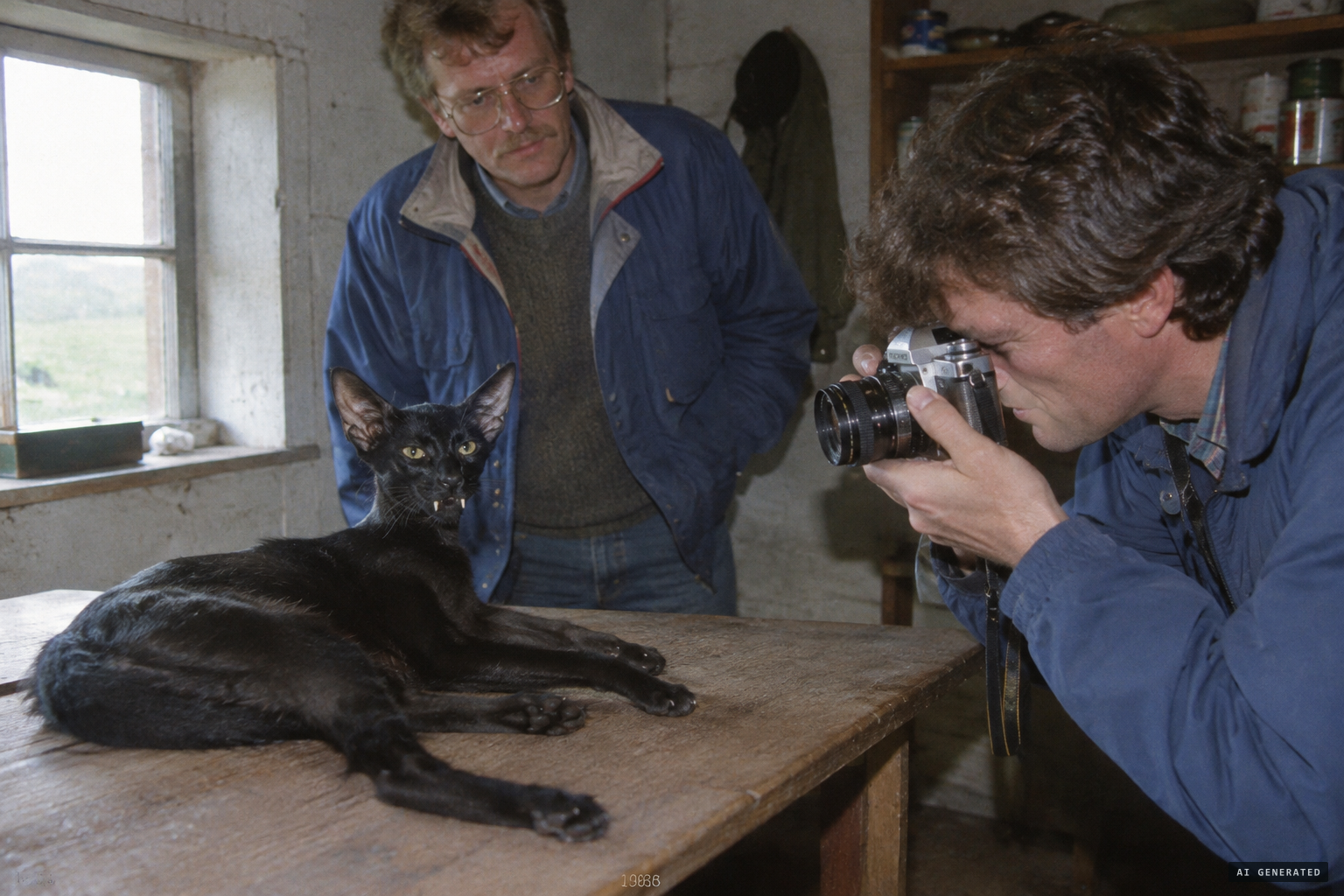 Orbell photographs the snared cat as the vet looks on
