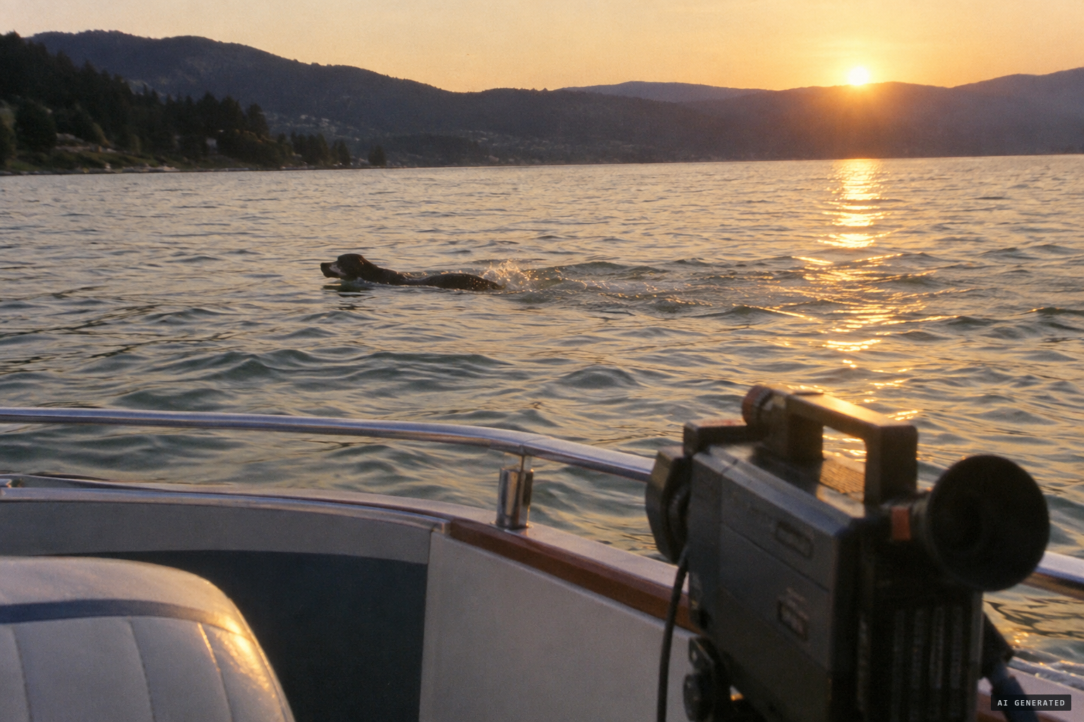 The next evening, filmed from the boat: head raised, body thrashing