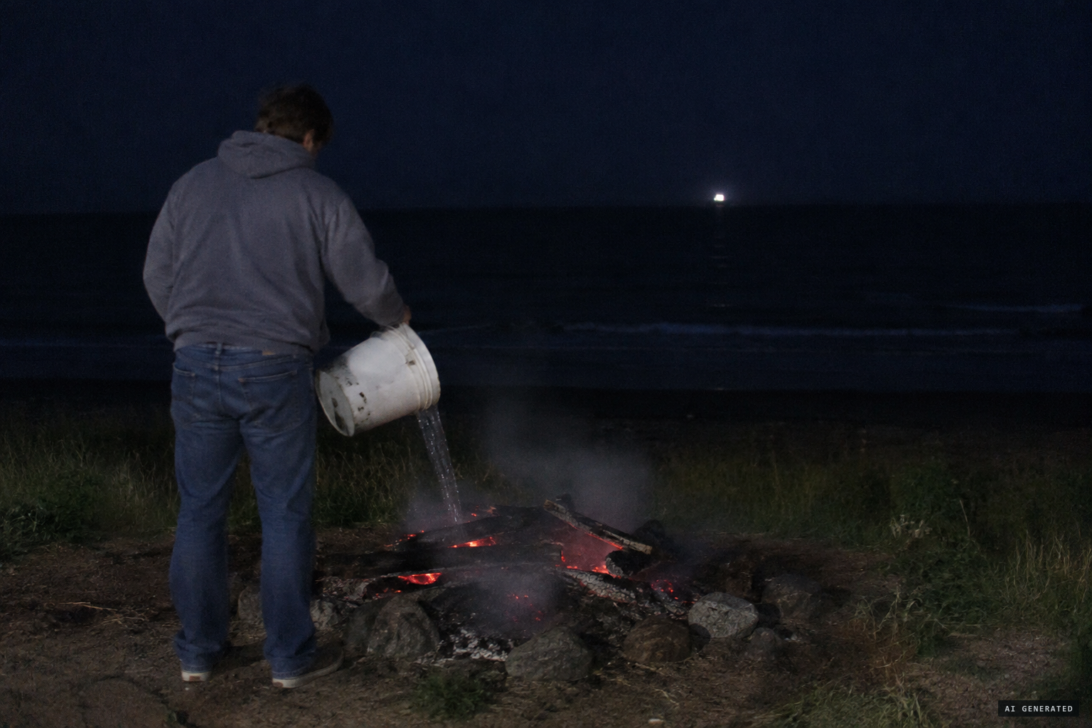 Putting out the bonfire, Sheppard notices a light over the water