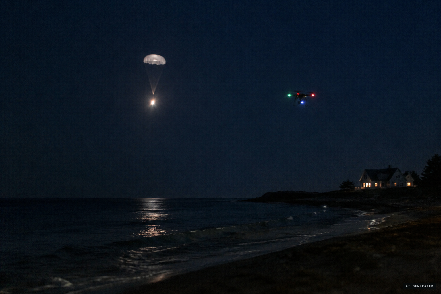 Other explanations: military parachute flares or a large lit drone
