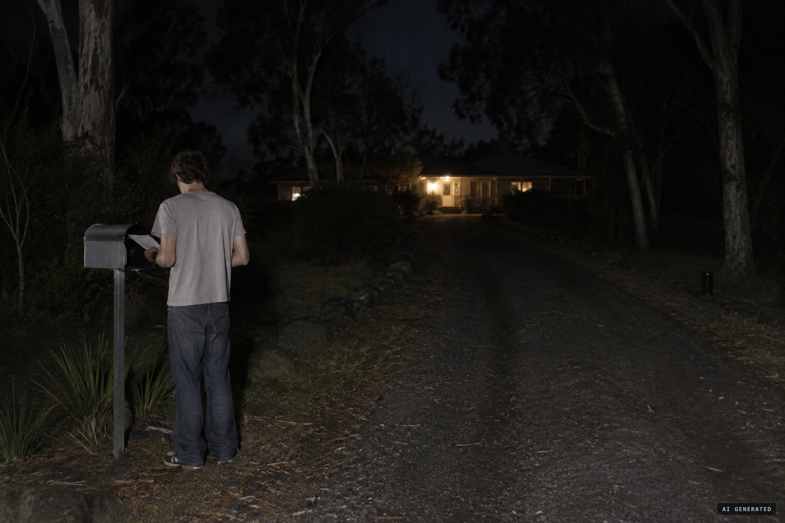 Luke Walker collects the mail at the end of the long driveway