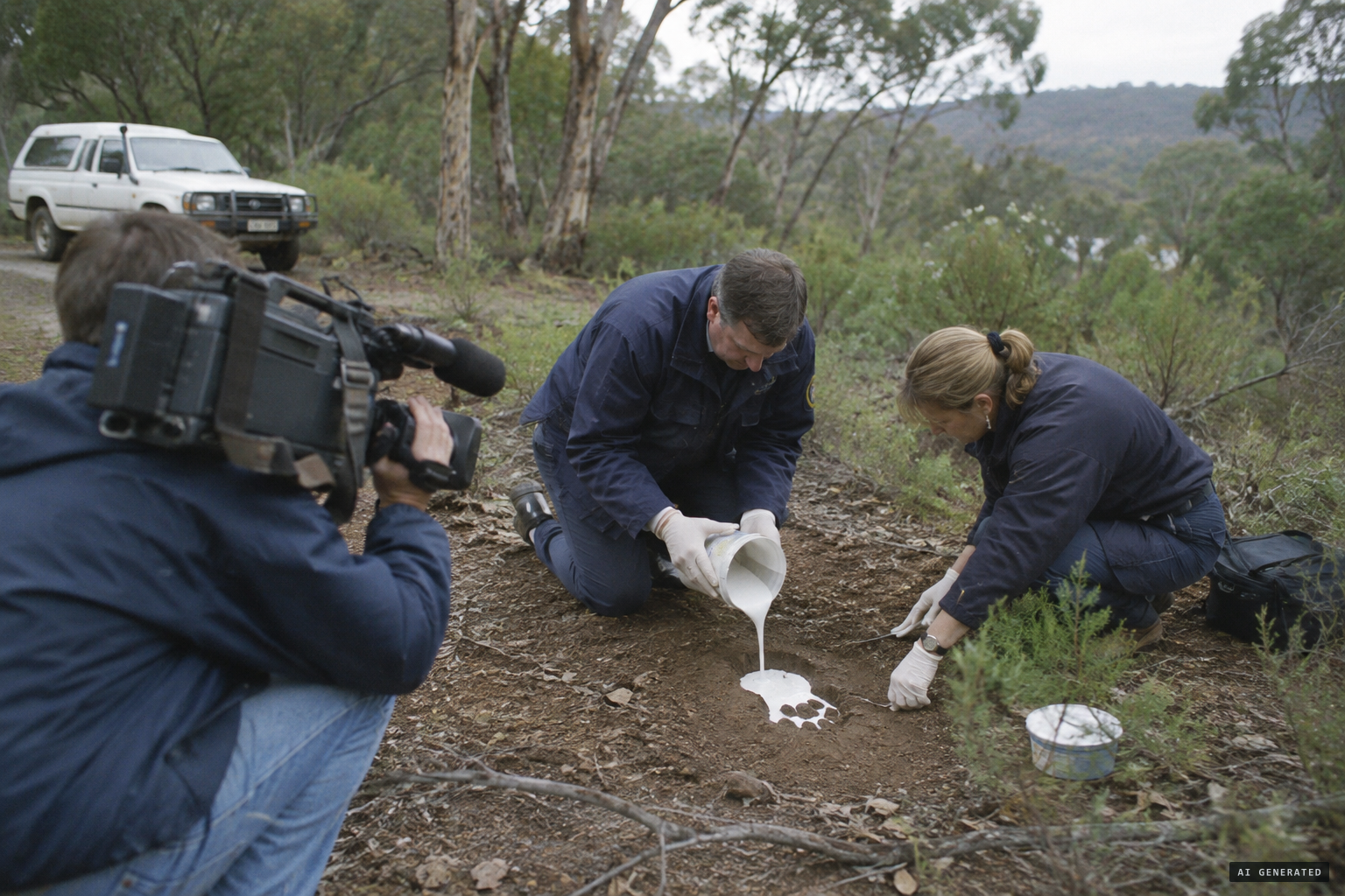 The Gilroys cast paw prints on the ridge as a Channel TEN crew films