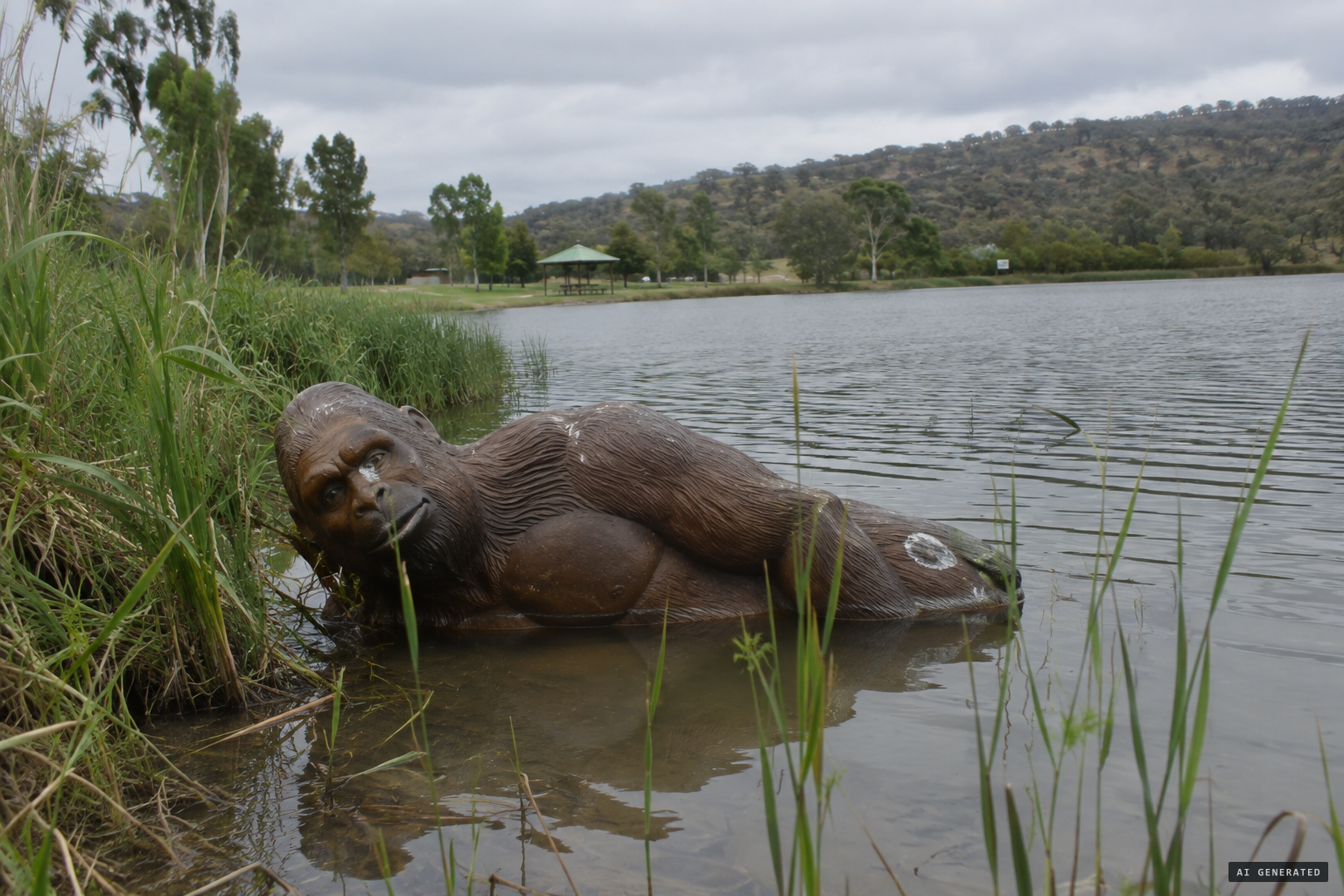 March 2022: the stolen statue turns up in the park lake
