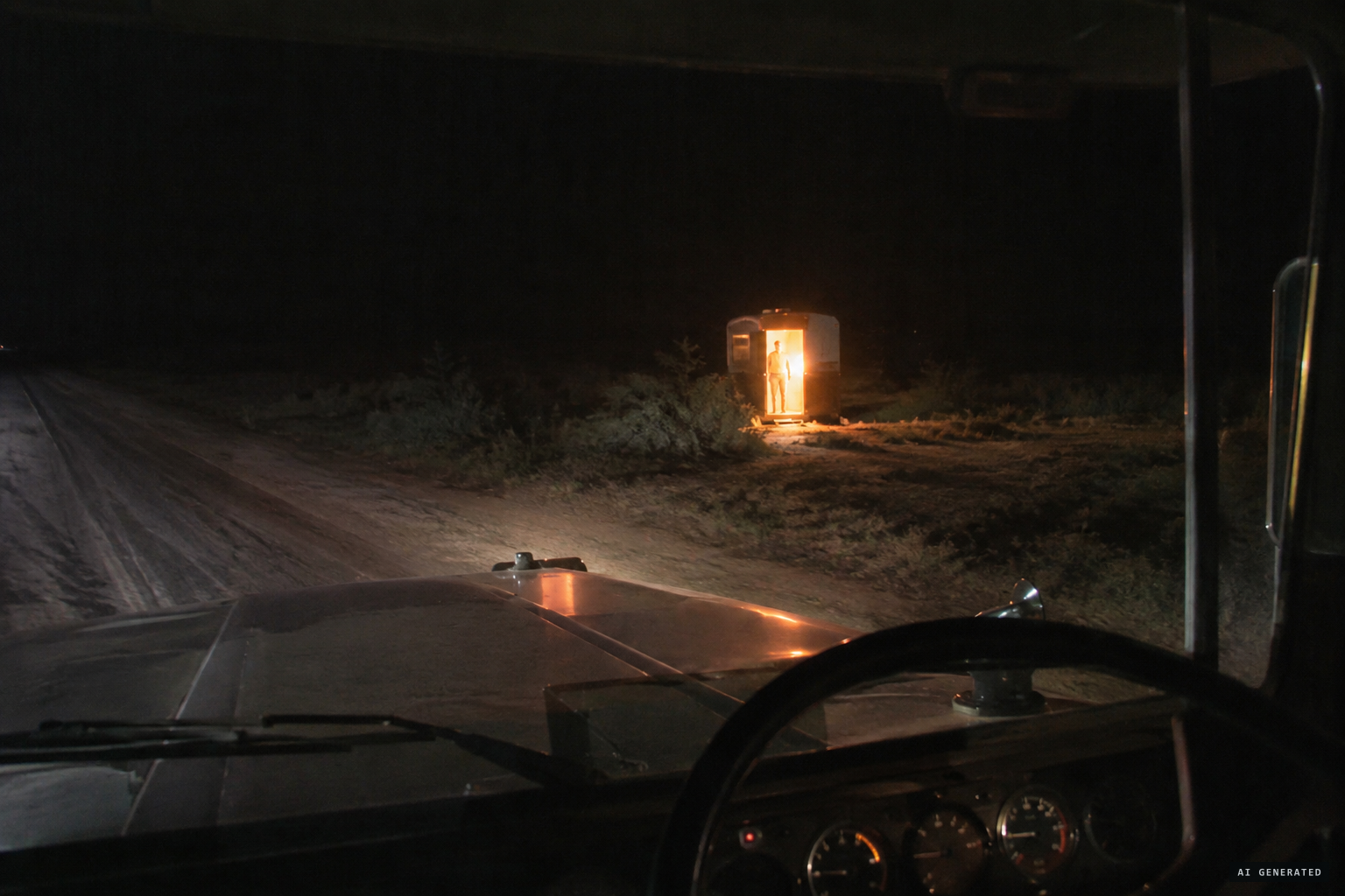 Truck driver Allan Degnor sees a caravan-doorway shape with a figure in white