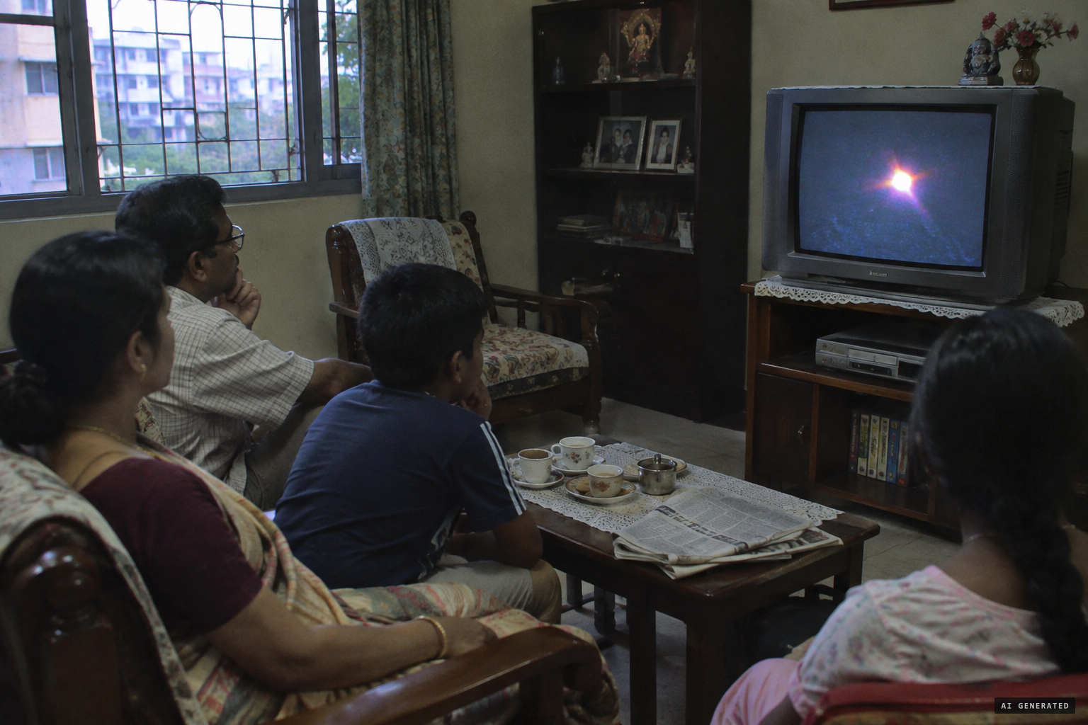 The footage airs on Indian TV news, the city in a tizzy