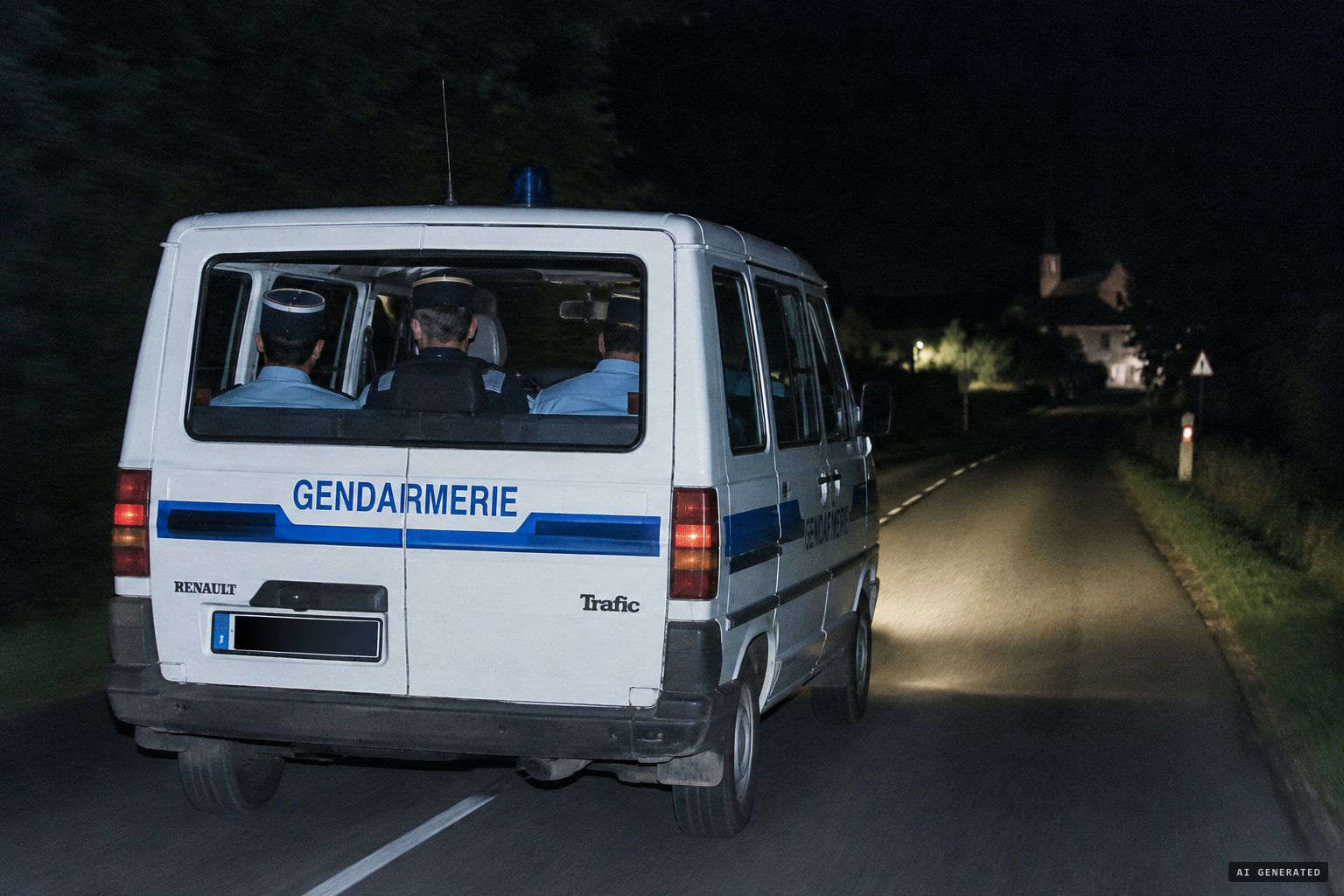 Three gendarmes of the La Ferté-sous-Jouarre brigade on night patrol in their Renault Trafic