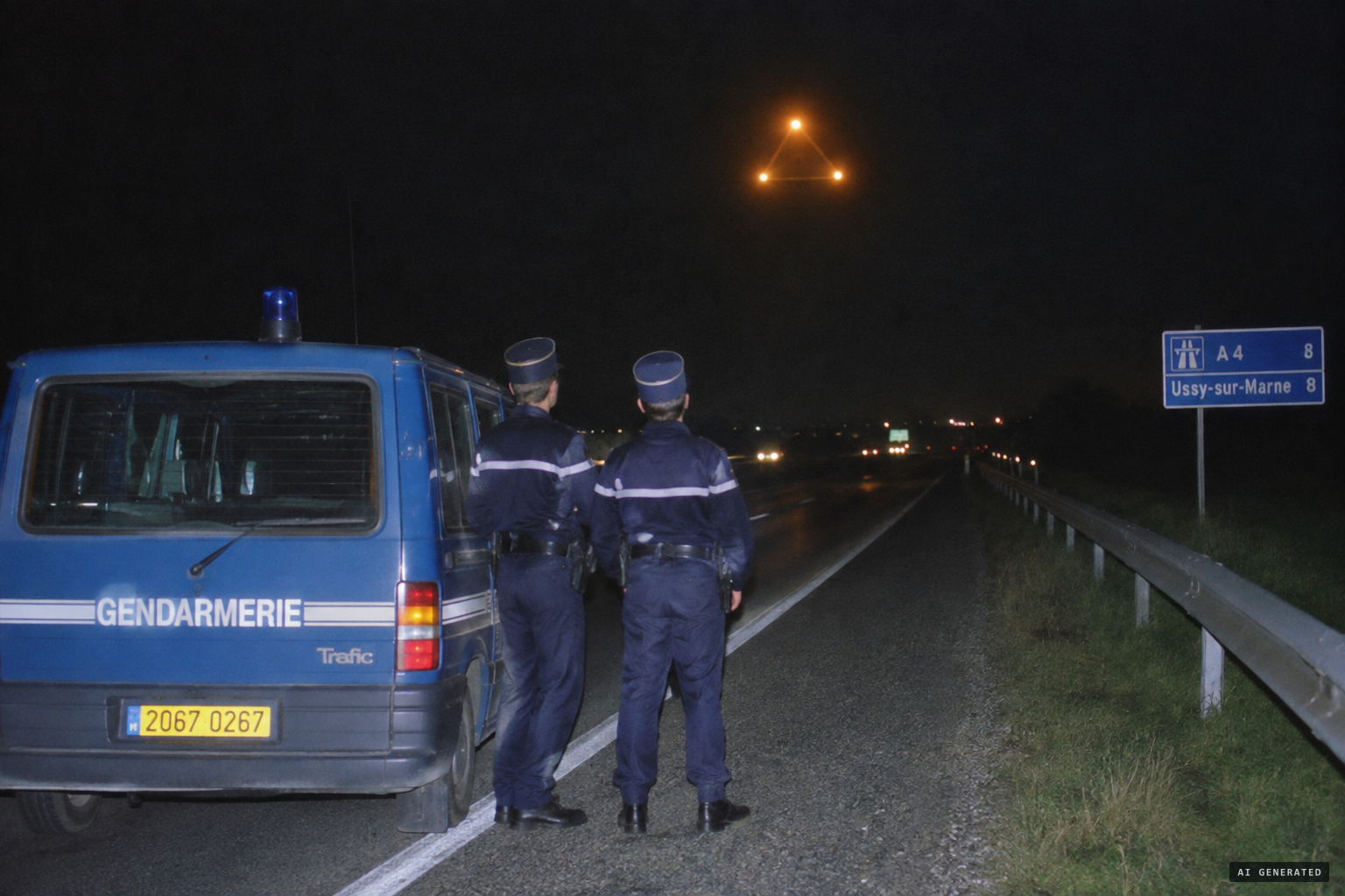 The object moves slowly towards the stopped van, keeping the same altitude