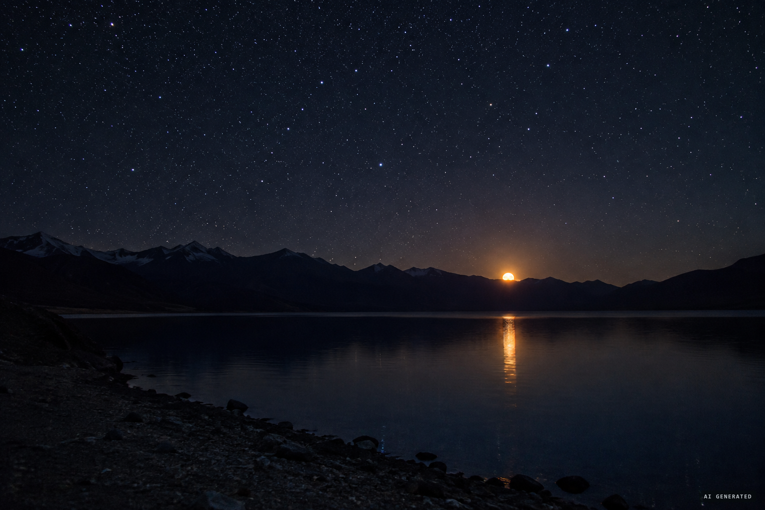 A yellowish sphere rises from the Chinese side of the horizon