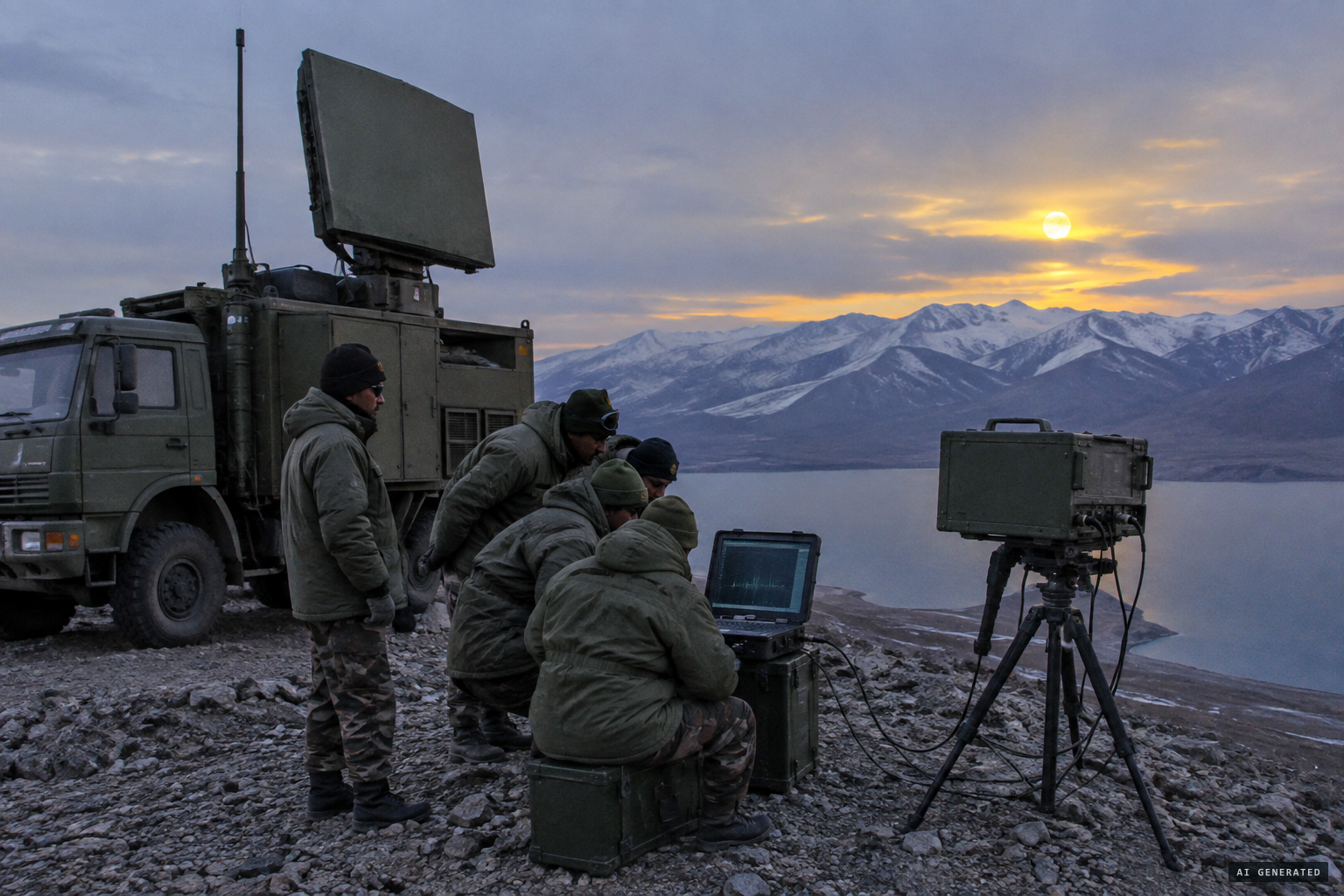 A mobile radar and spectrum analyser are moved to a mountaintop near the lake