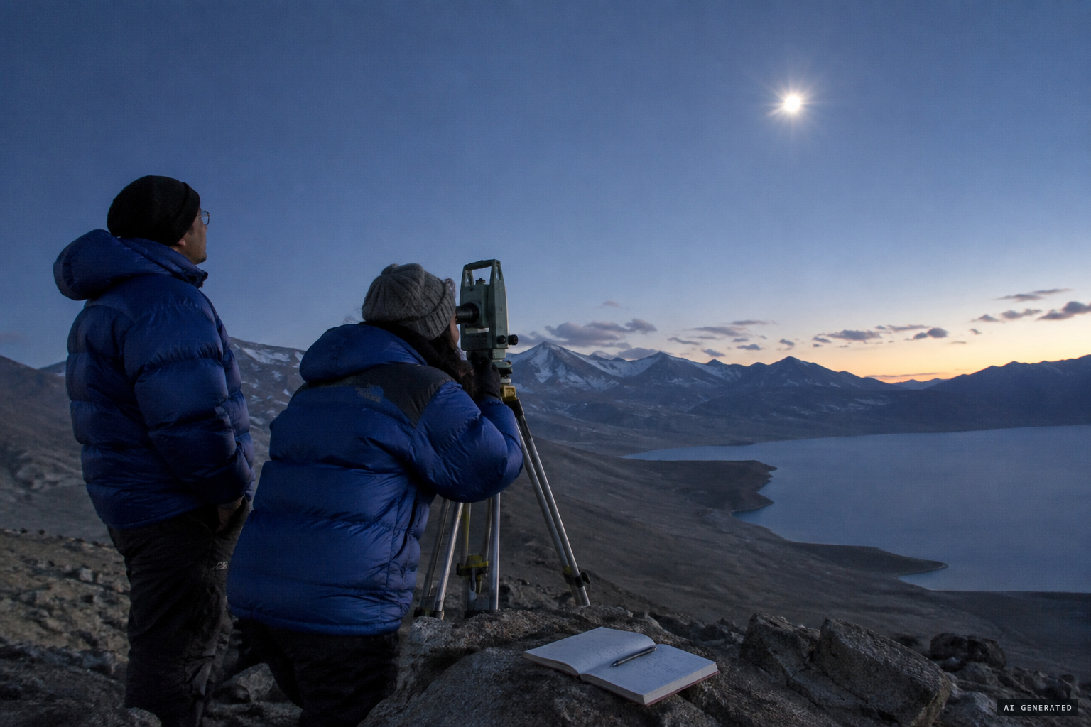 Bangalore astronomers measure the lights with a theodolite