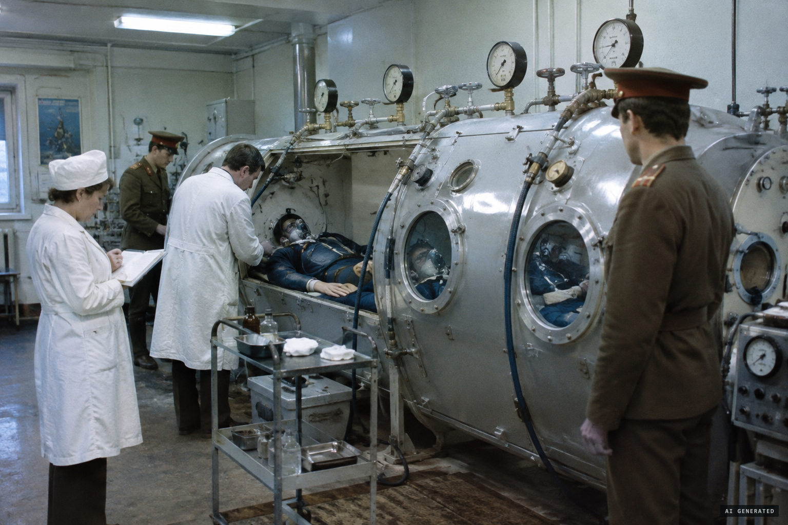 Survivors treated in the decompression chamber