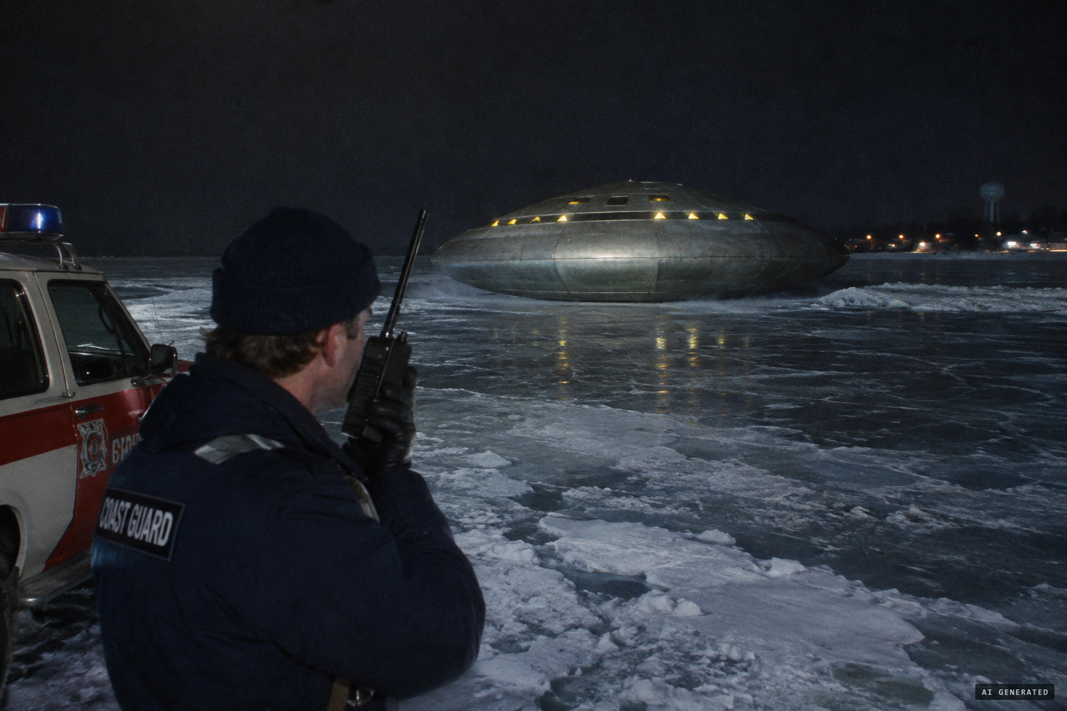 Over the radio: the object appears to be landing on the lake, the triangles returning to it.