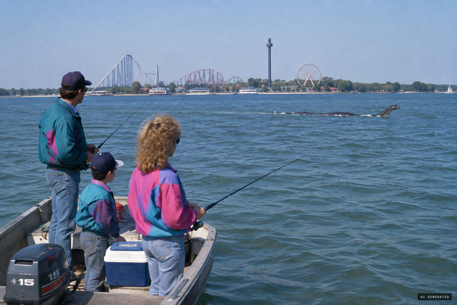 The Bricker family sees a black, 35-foot creature with a snake-like head pass their boat