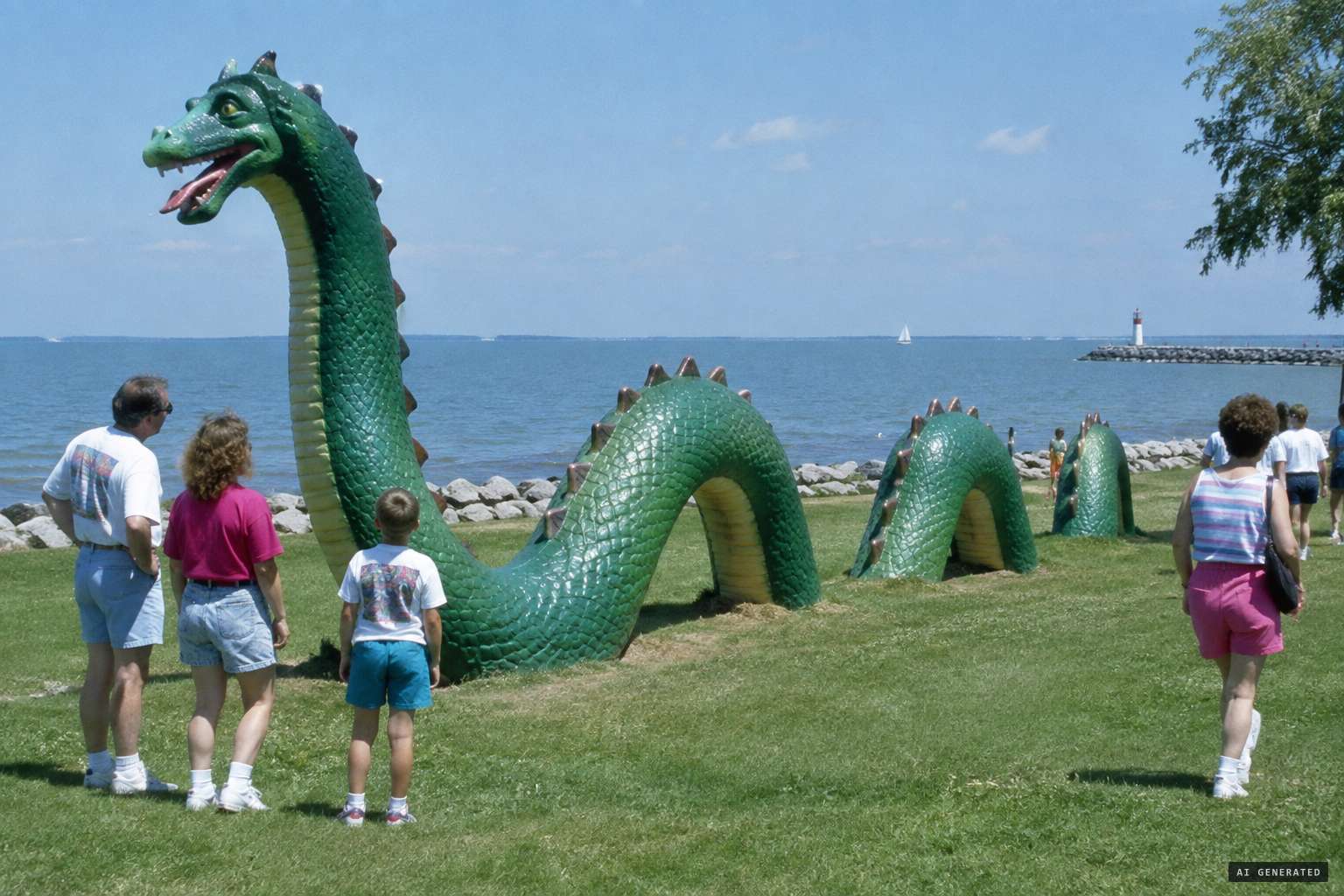 Len Tieman's "Lemmy" sculpture displayed near Huron in 1994