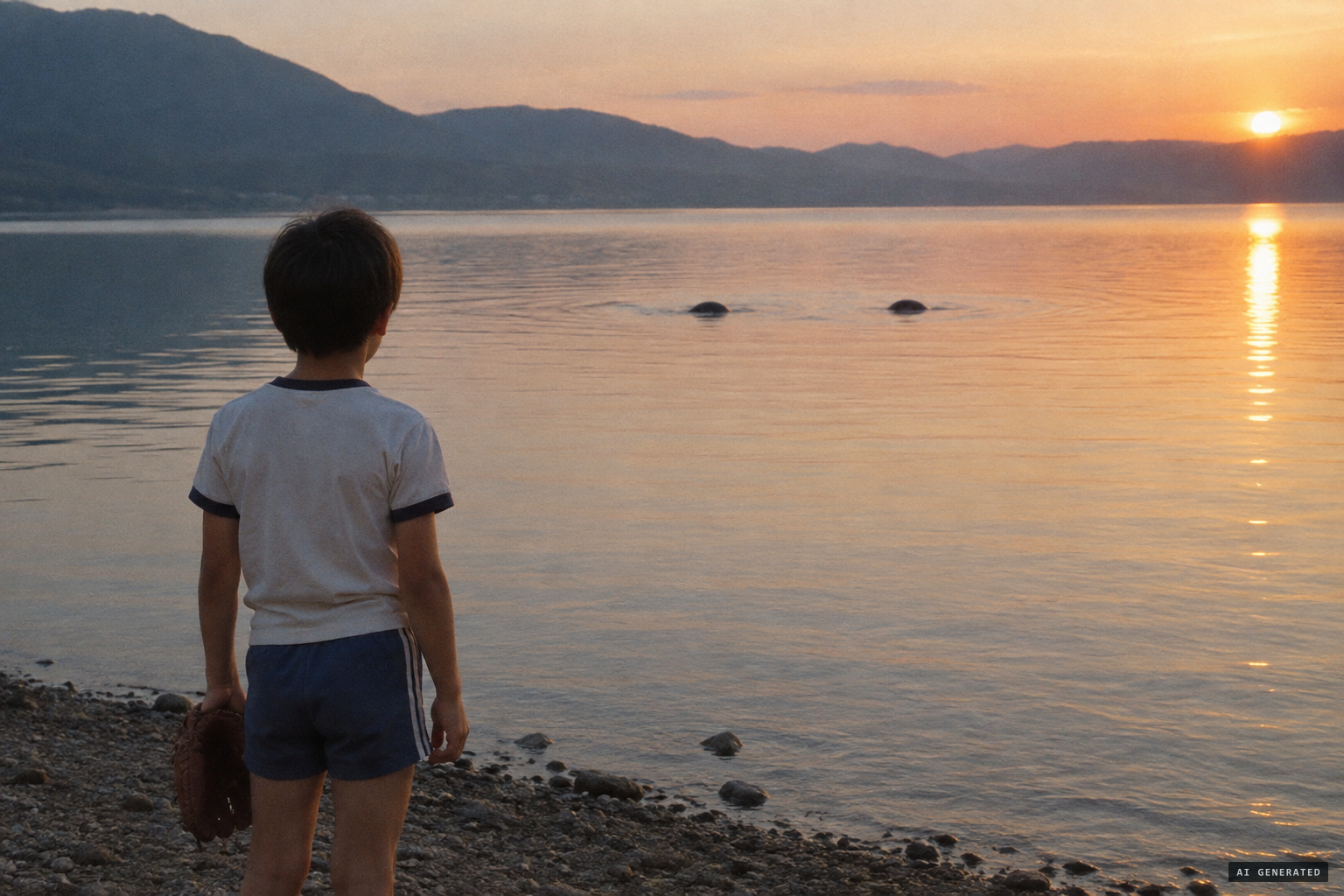 Hiroto sees two black bumps on the lake