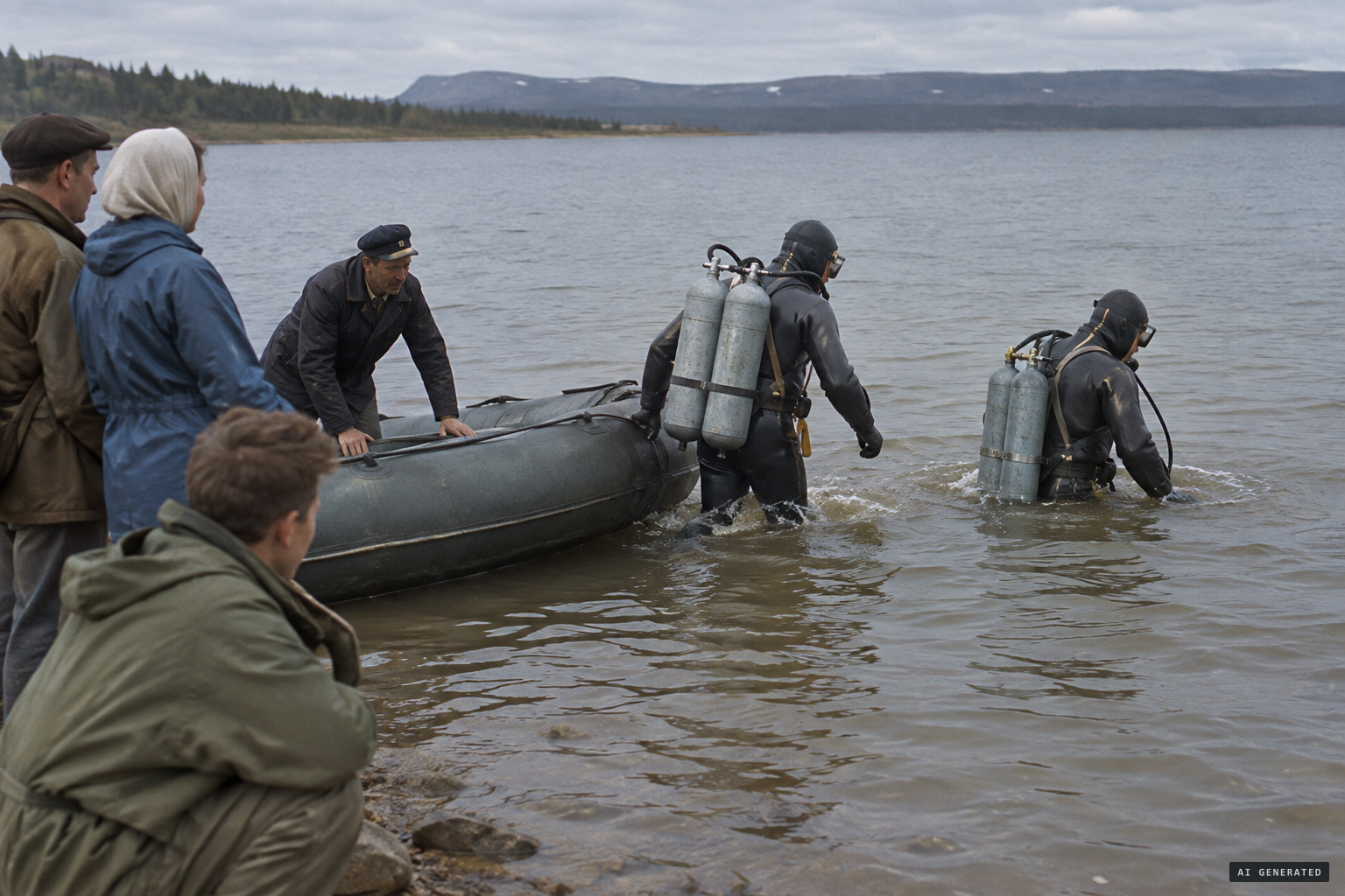 In 1965 divers and tourists search the lake and find nothing unusual
