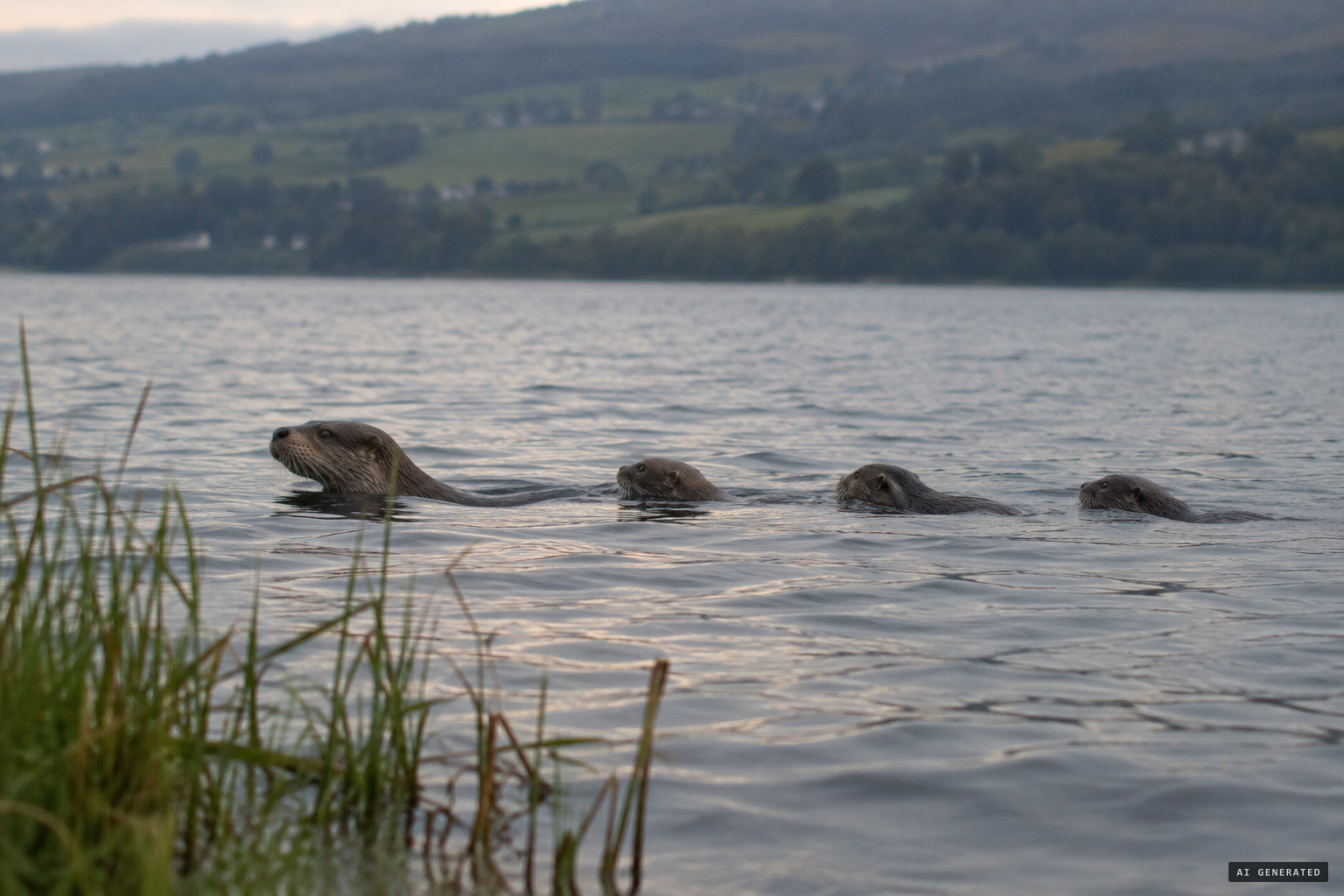 An otter with her young can look like humps