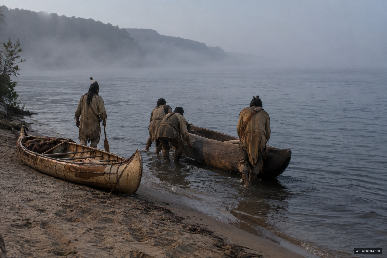 Thick dugouts instead of birch canoes, for fear of what lived in the lake