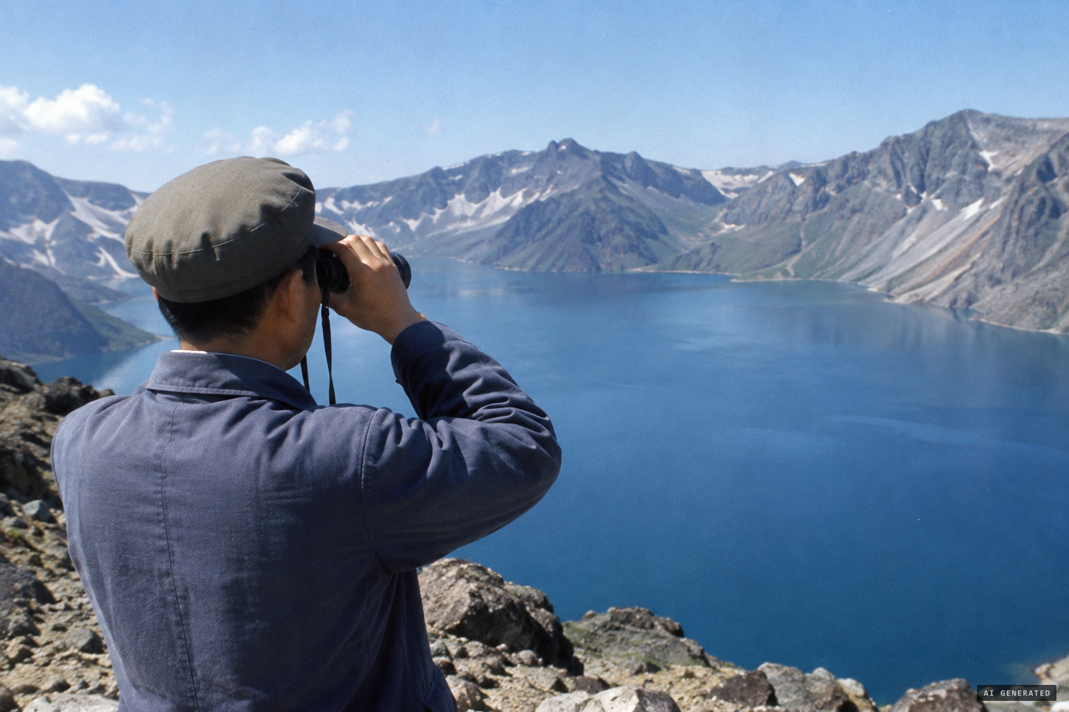 Zhou Fengying scans the lake through six-power binoculars