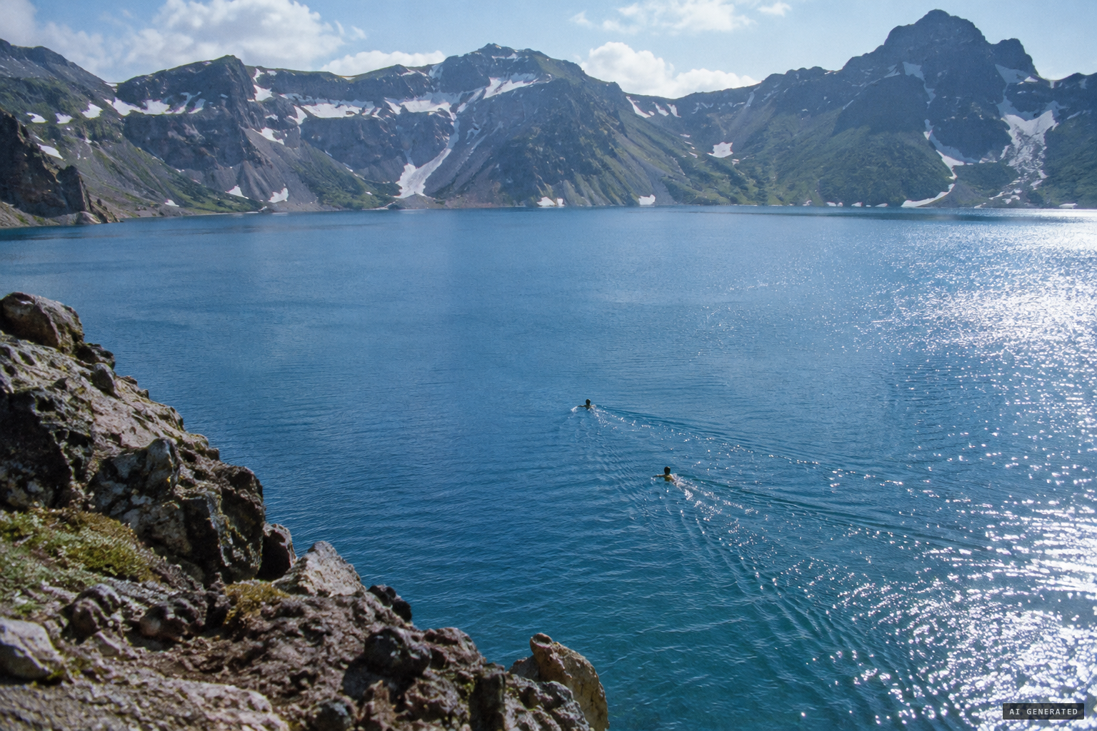 The two heads chase each other, leaving a V-shaped wake