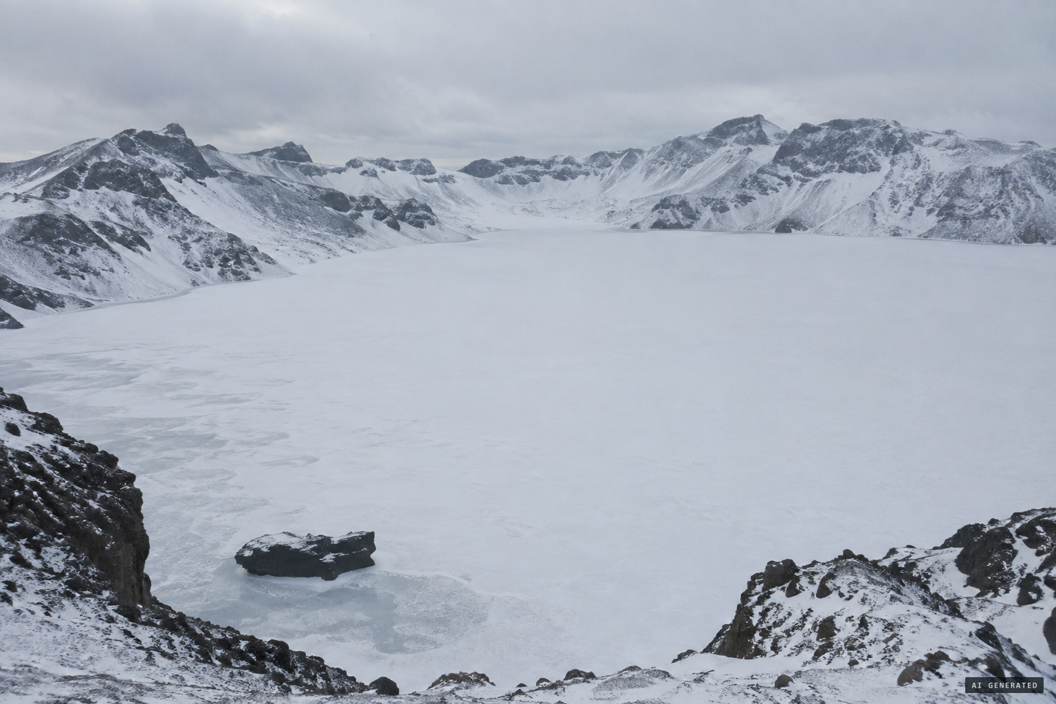 An ice-covered, volcanic lake: too cold for large creatures, sceptics say
