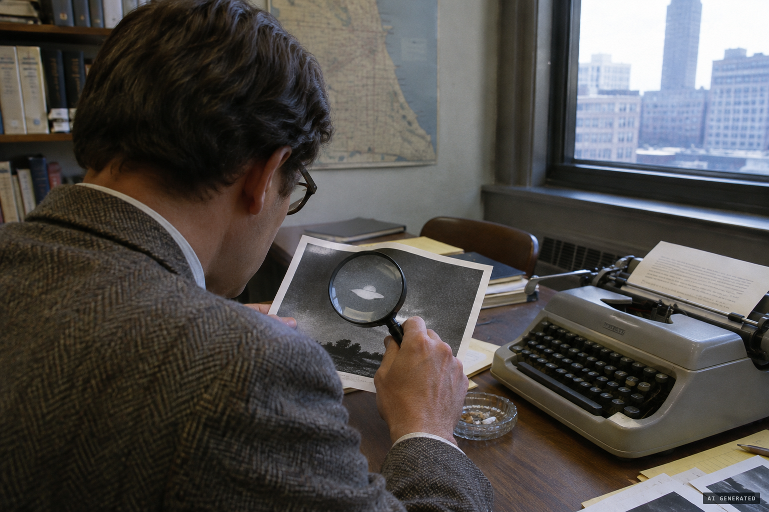 Hynek and Beckman examine the Bear Mountain print and find no basis for a hoax verdict