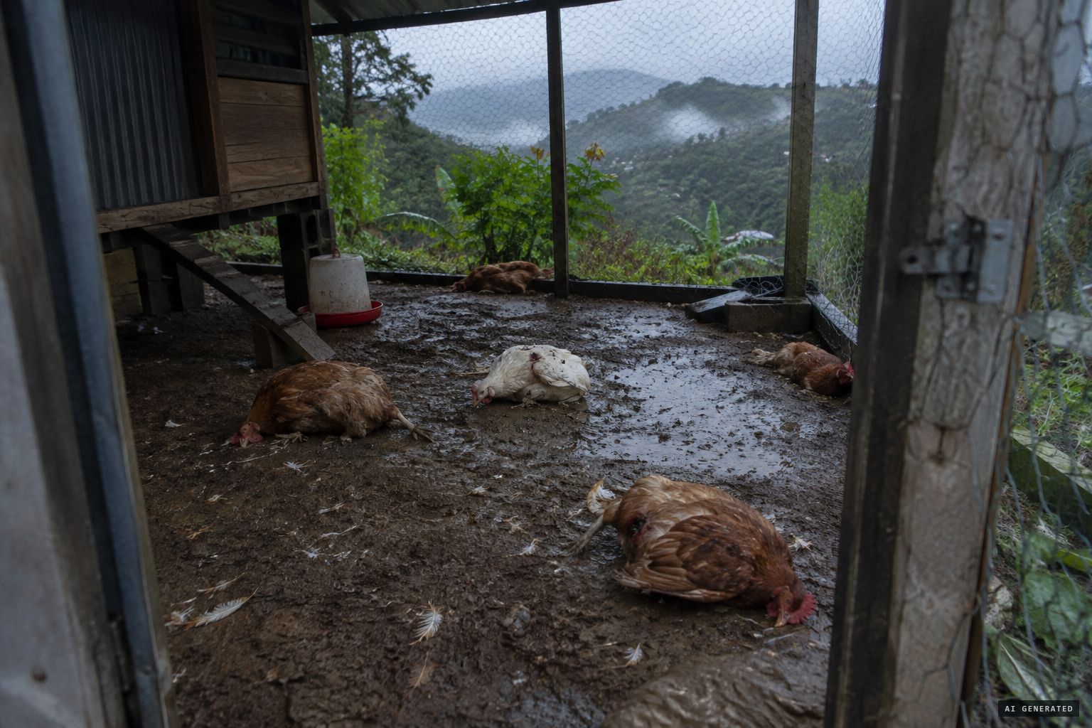 Nine hens found dead, with holes in their bodies