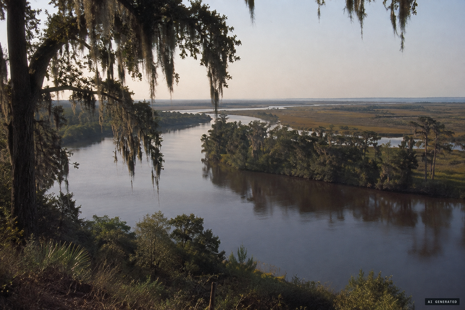 The Altamaha River winding through McIntosh County toward Darien