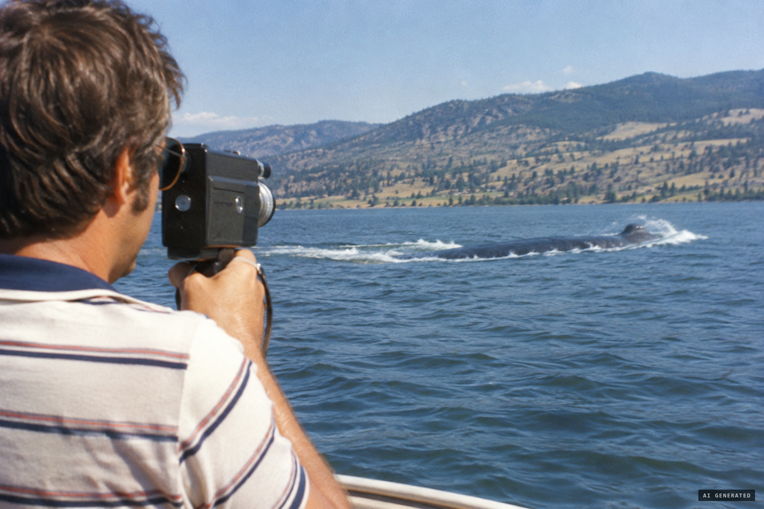 Something appears on the lake and Thal turns his camera on it