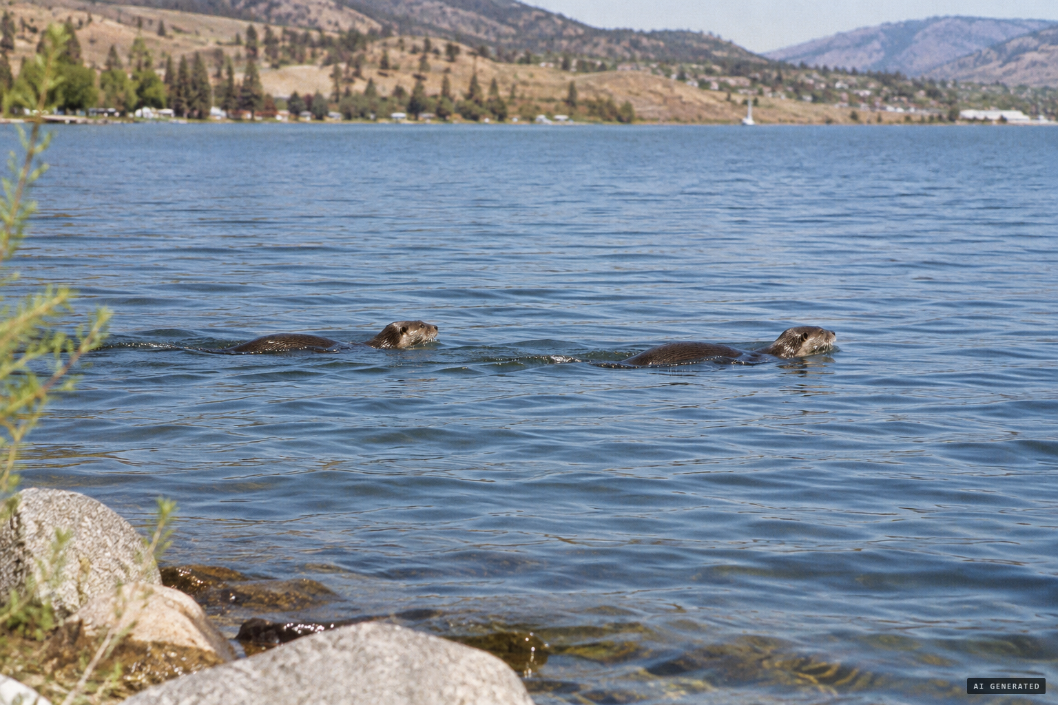 Two otters swimming in a row, the sceptics' explanation