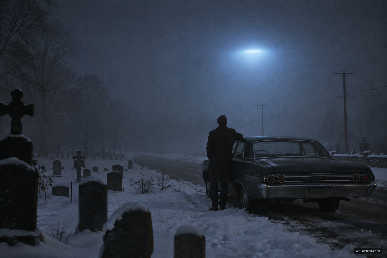 A witness close to a light in the sky, held still, fully aware