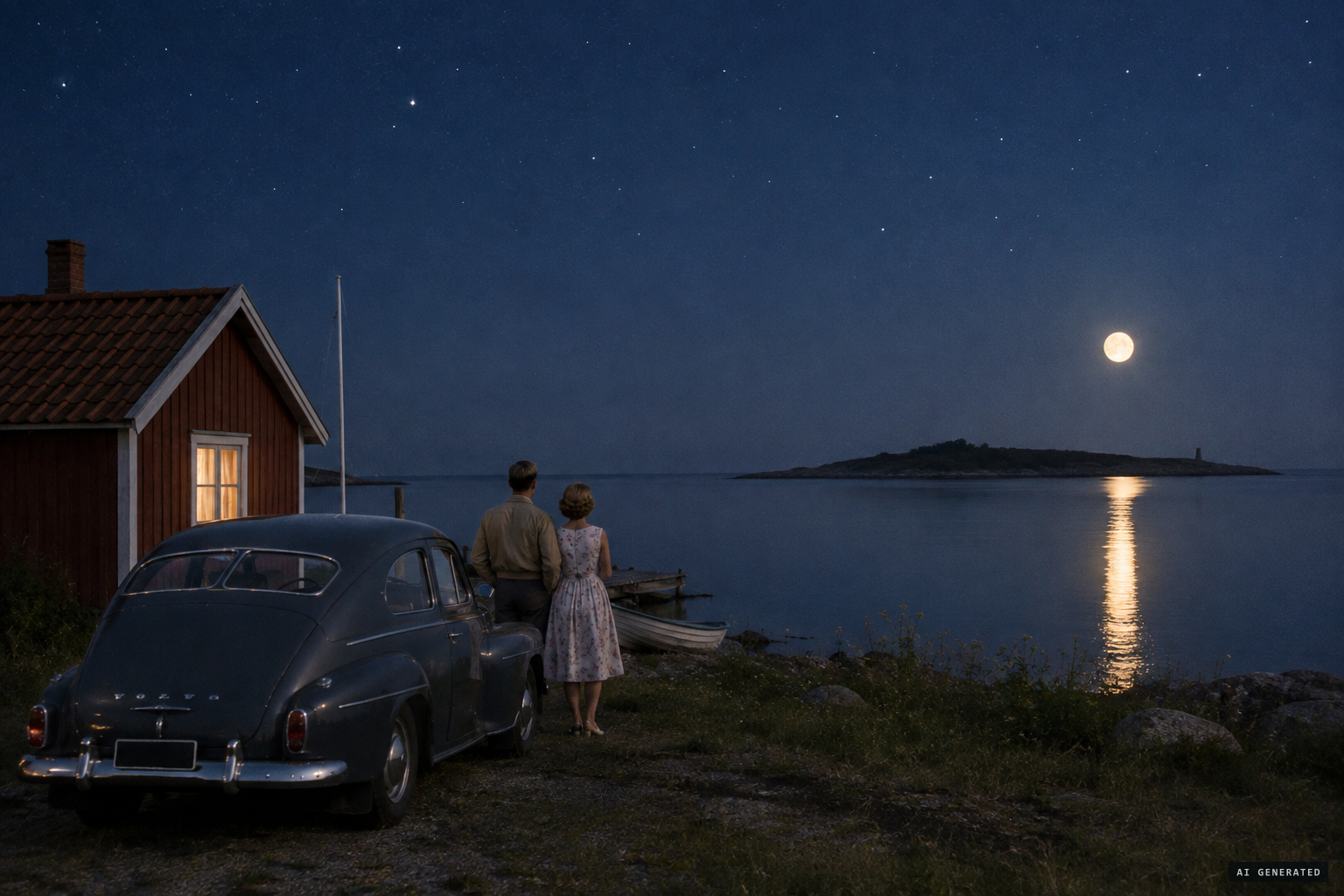 Lergravsviken on the windless, starry evening of 5 August 1957