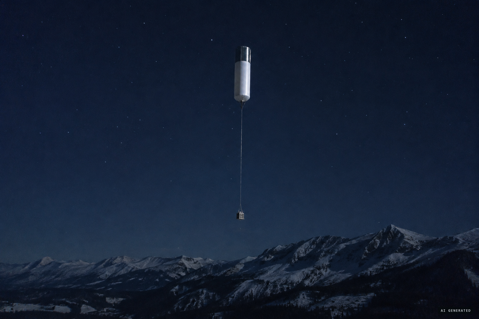 Over Yukon, a cylinder with a package hanging on a 20-foot wire
