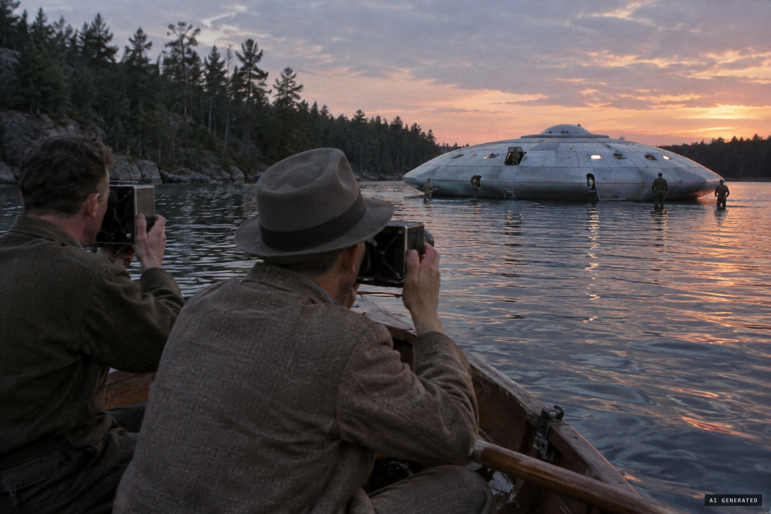The narrator returns with a friend and cameras, but the boat bobs and the figures vanish