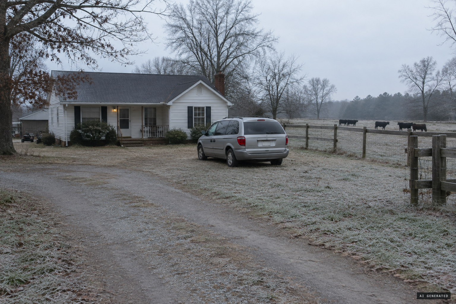 The Rawsons' home beside the cattle field, February 28, 2008
