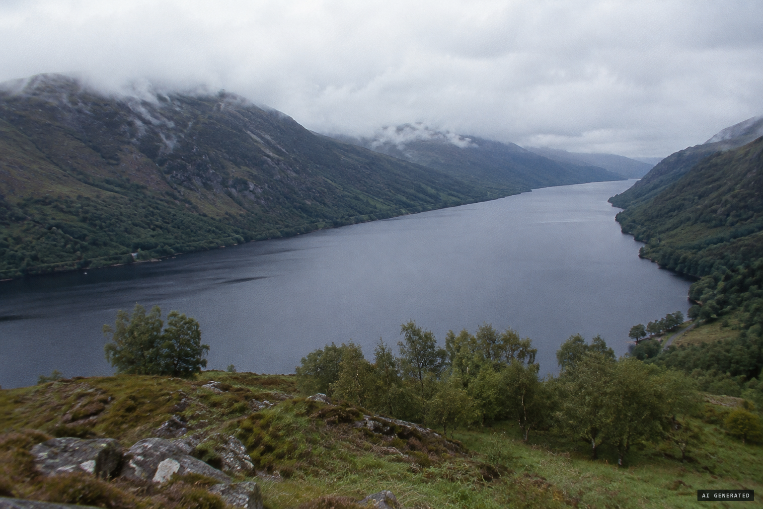 Loch Lochy, ten miles long and over 500 feet deep, home of Lizzie
