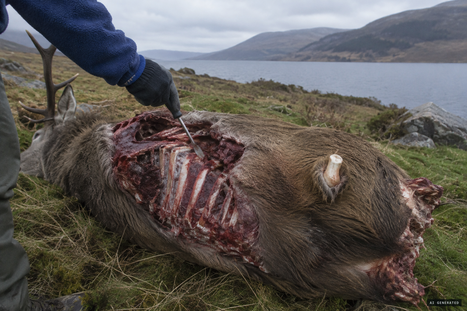 The students pry open the torn carcass's rib cage with a screwdriver