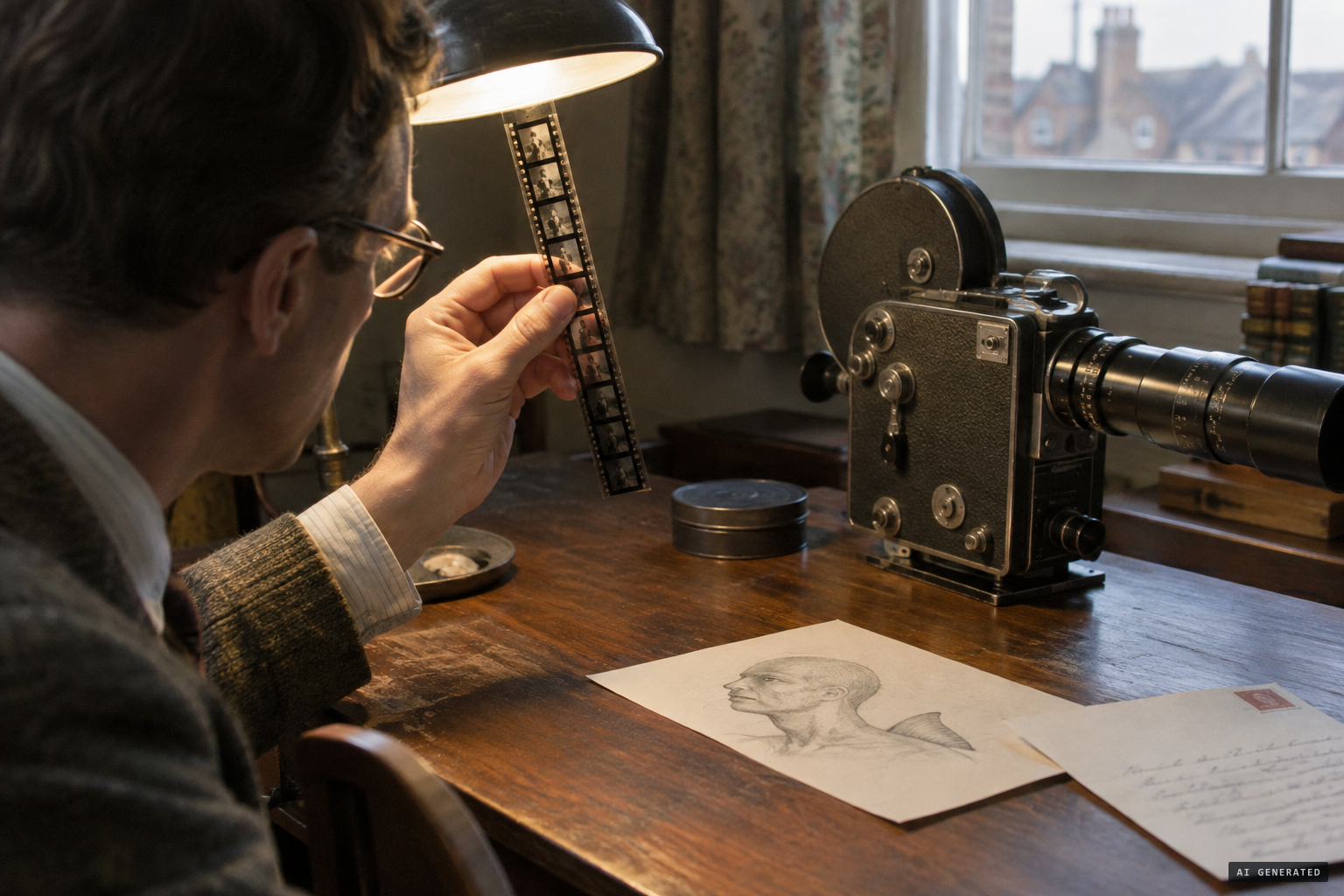 The short 16 mm Cine-Kodak footage, and Gould's sketch of a head, neck and dorsal fin.