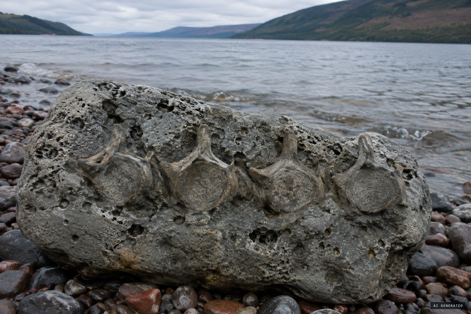 Four perfectly preserved vertebrae set in grey limestone