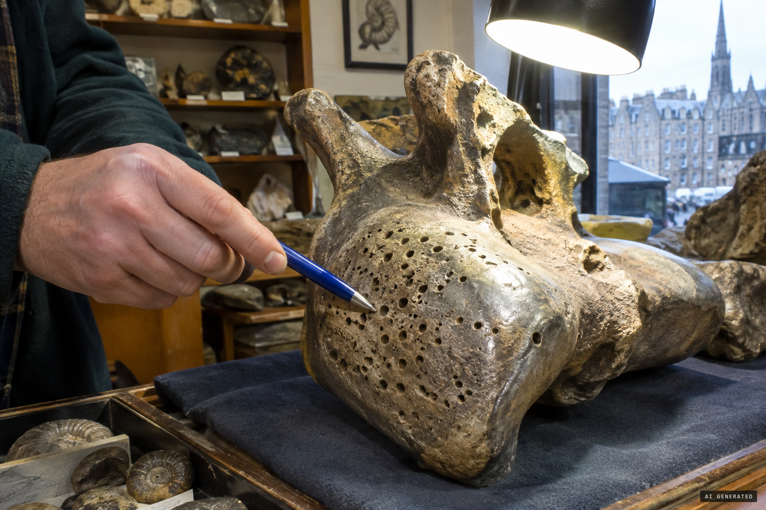The sea-worn bone riddled with sponge borings