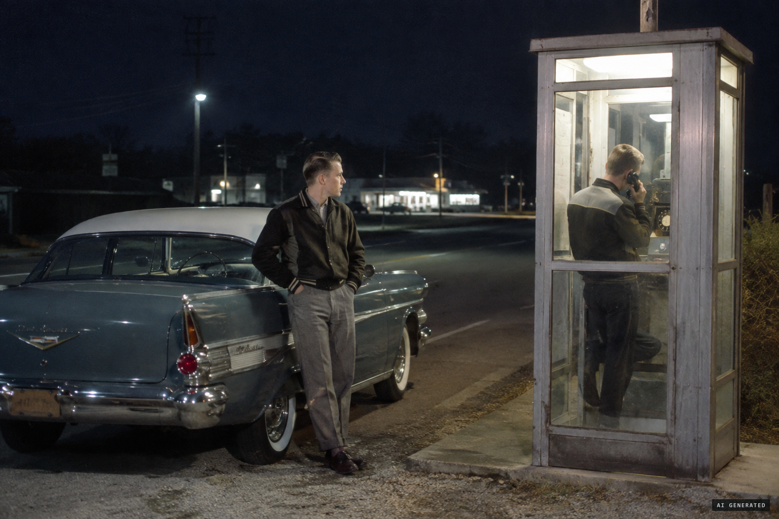 The men reach a phone booth and call the Ground Observer Corps