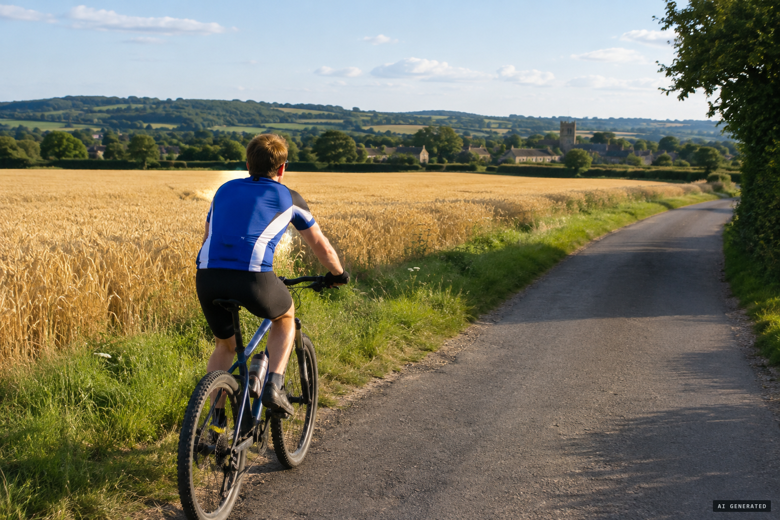 A cyclist near Lockeridge on the evening of the summer solstice