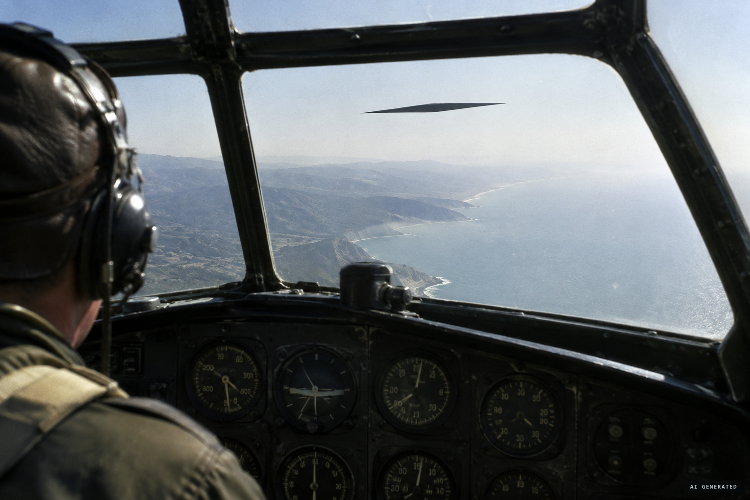 For five minutes the crew flies straight at a sharp-edged black silhouette like a giant flying wing