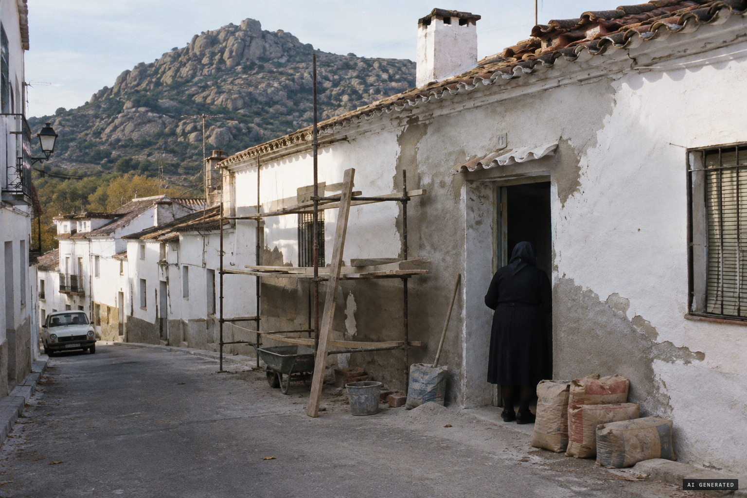 The humble house on calle Teatro in Logrosán, under renovation in autumn 1982.