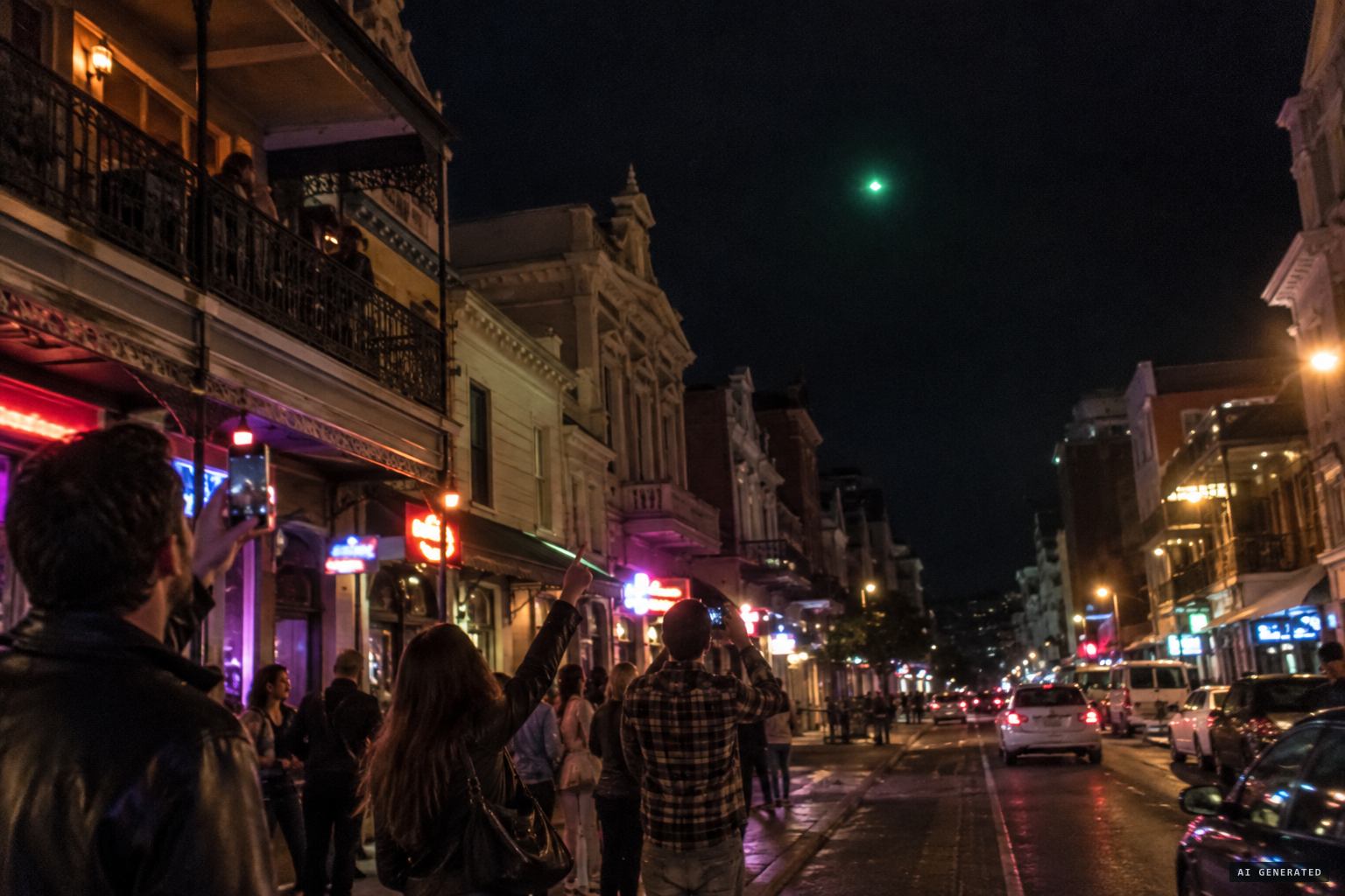 The best-known image: the green light above Long Street