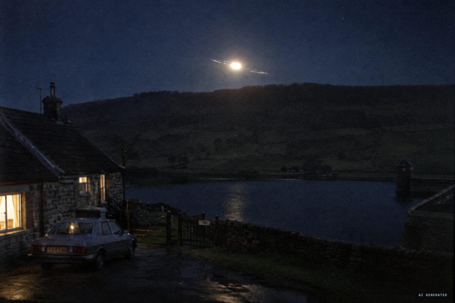 A large light pulsing and moving back and forth above the ridge