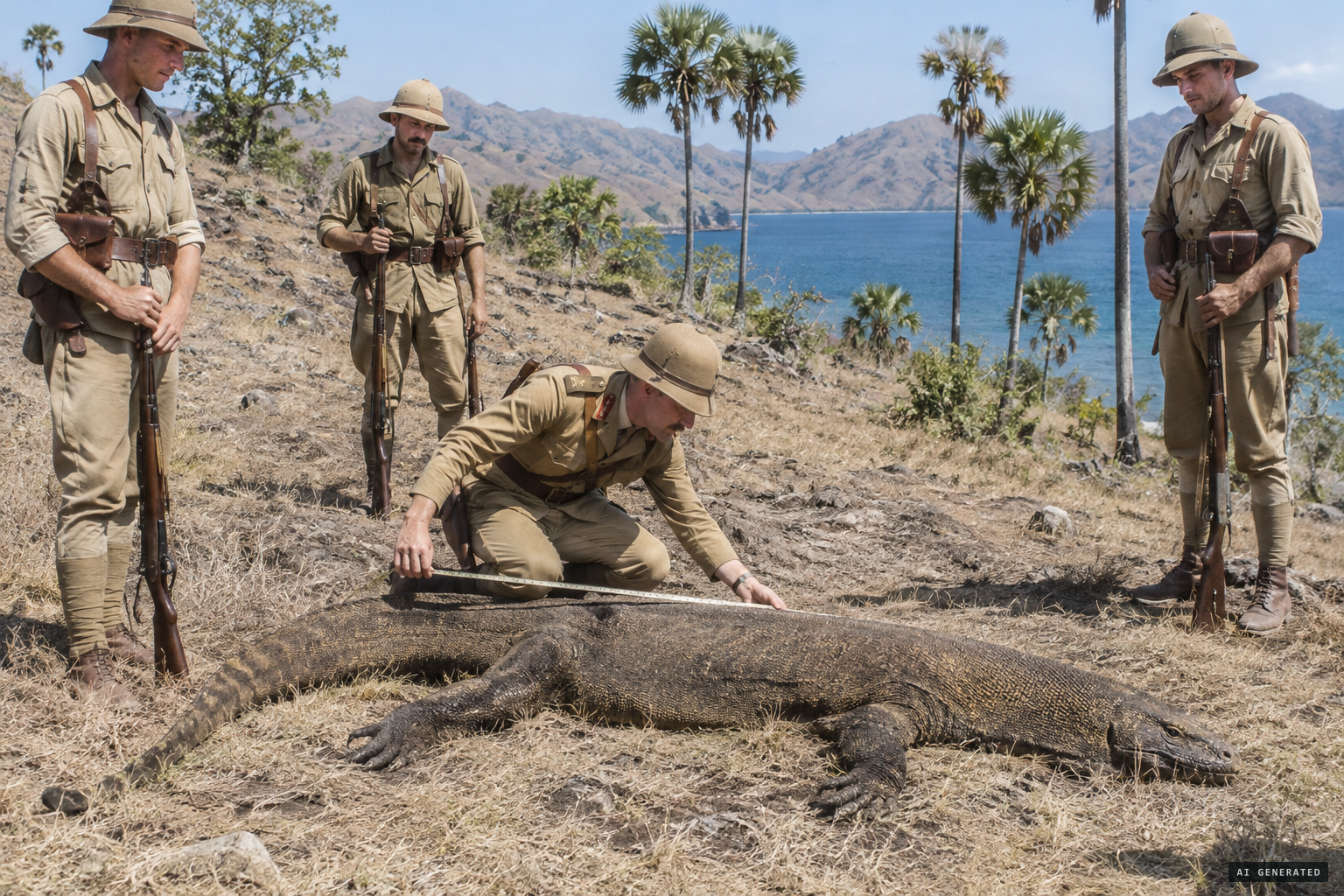 The lieutenant's party kills and measures a 2.20 m animal