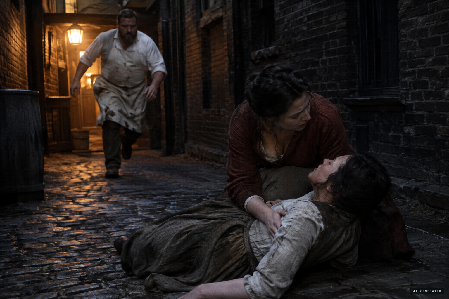 Her brother, a butcher, finds Lucy in a fit, held by her sister
