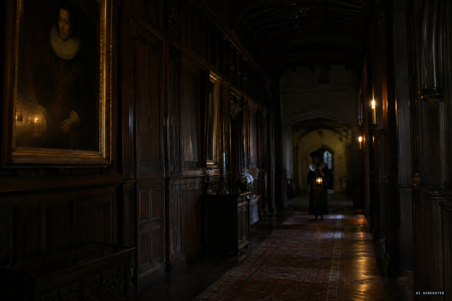 Dark corridors and staff in period costume