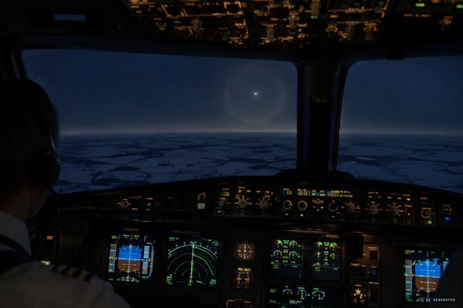 Crews near Lumsden see a large object with a small white light surrounded by a halo
